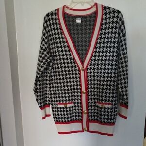 VENUS Black and White Houndstooth Cardigan